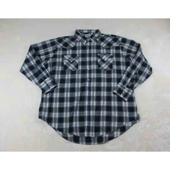 Ely Cattleman Shirt Mens 2XL XXL Blue Plaid Pearl Snap Western Long Sleeve‎ - Picture 1 of 8